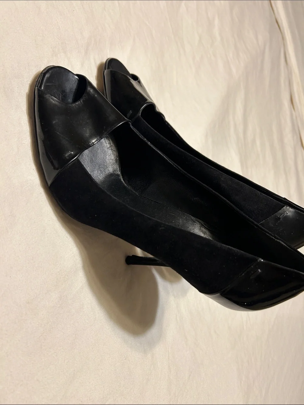 Gucci Black Patent & Suede Peep-Toe Heels